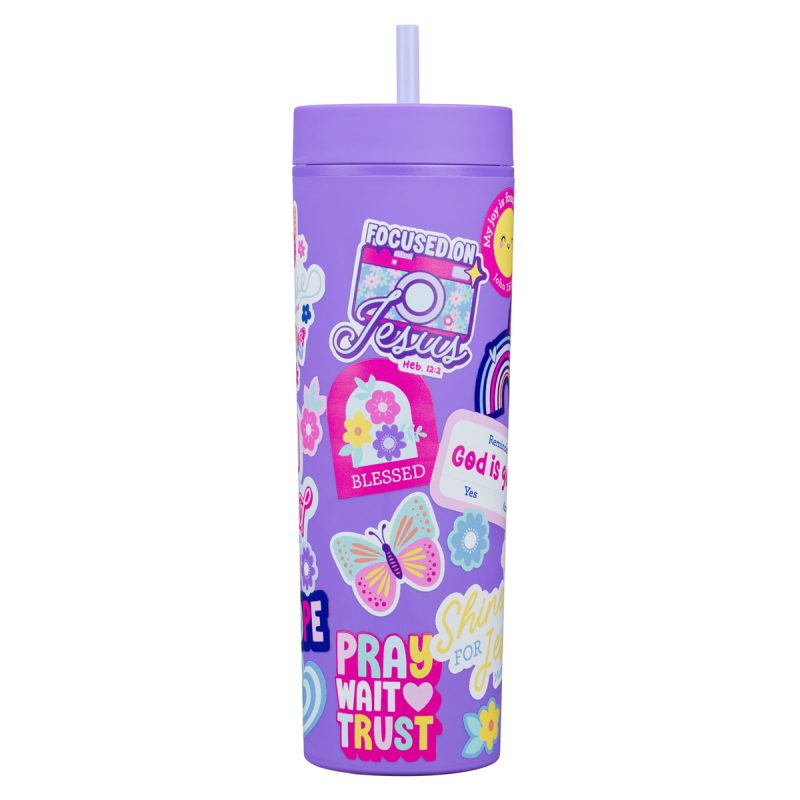 I Am Strong Purple Plastic Travel Tumbler with Straw - Image 2